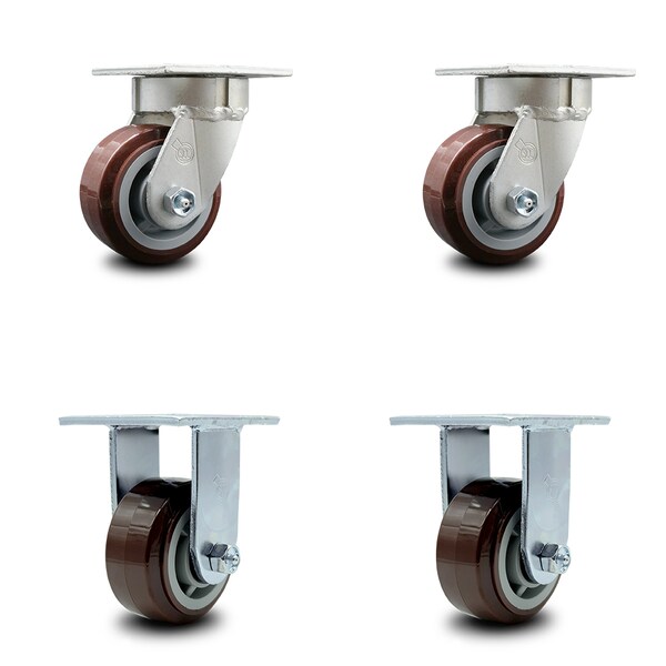 4 Inch Kingpinless Poly on Polyolefin Wheel Swivel Caster Swivel 2 Rigid, 2PK